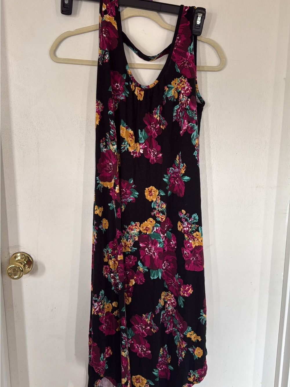 Maurices Black Midi Dress with Magenta & Yellow Floral Print
